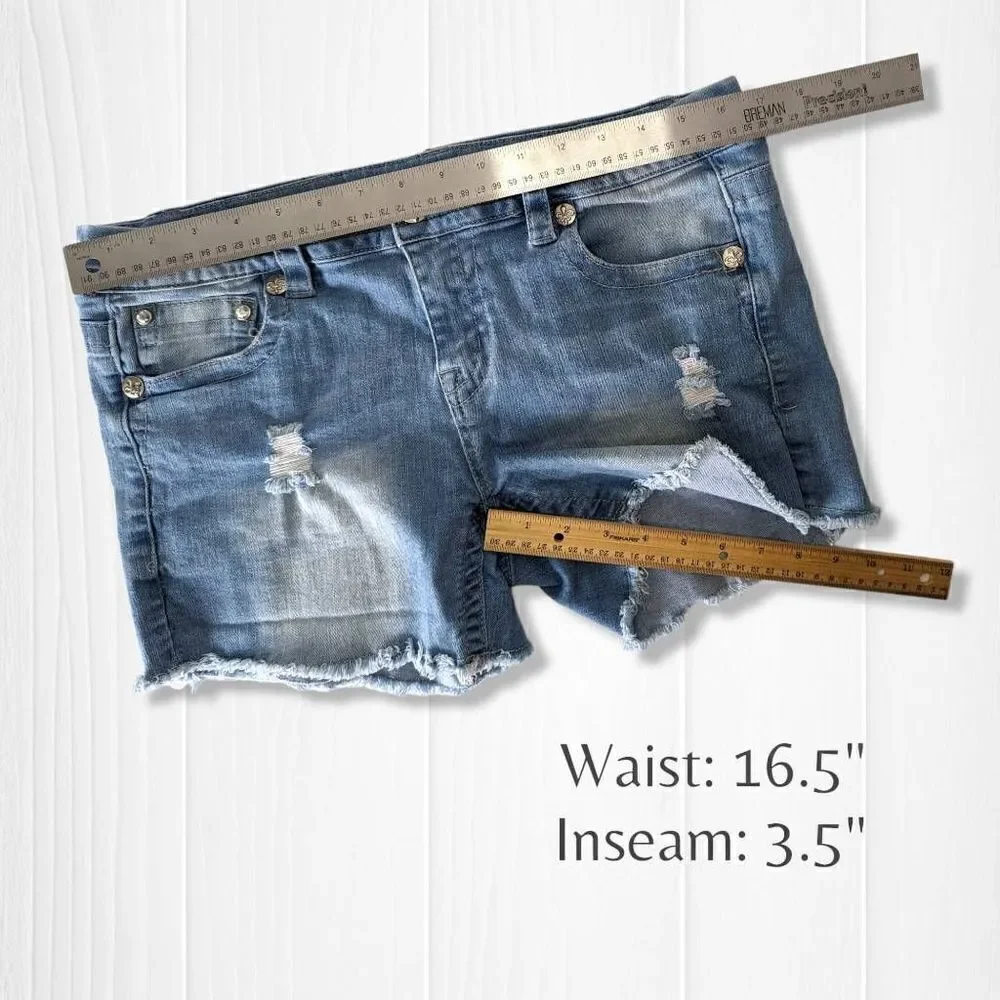 Rebel & Soul Women Jean Shorts Distressed Blue Wash Size 11